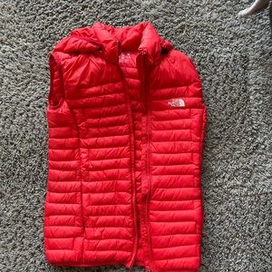 Red north face puffer vest